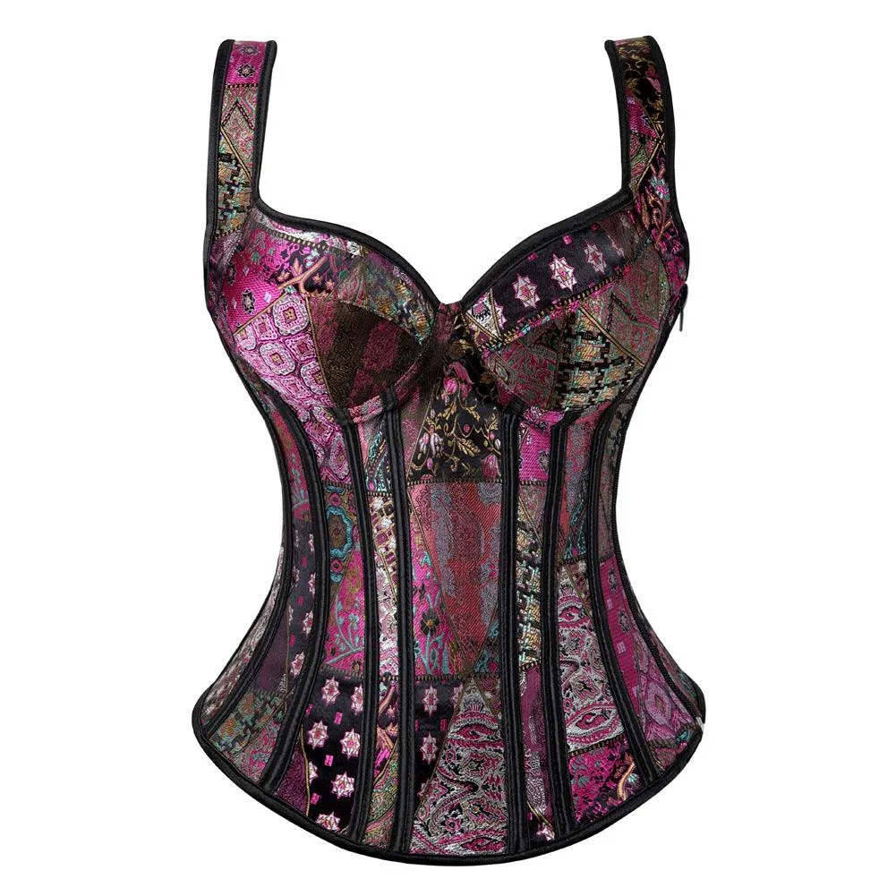 Zip Double Shoulder Print Laceless Corset Court Shaper